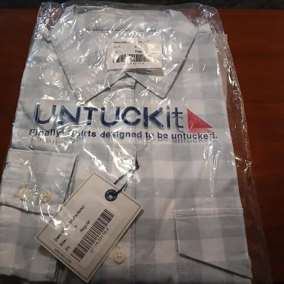 Untuckit  Santa Marzi Women's  Blue and White Plaid Long Sleeve Button D… - Picture 2 of 5